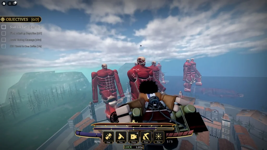 Attack on Titan Revolution Roblox Screenshot Flying Toward Titans