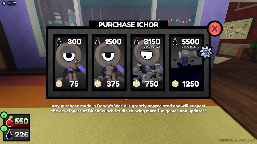 Dandy's World Ichor Monetization Prices