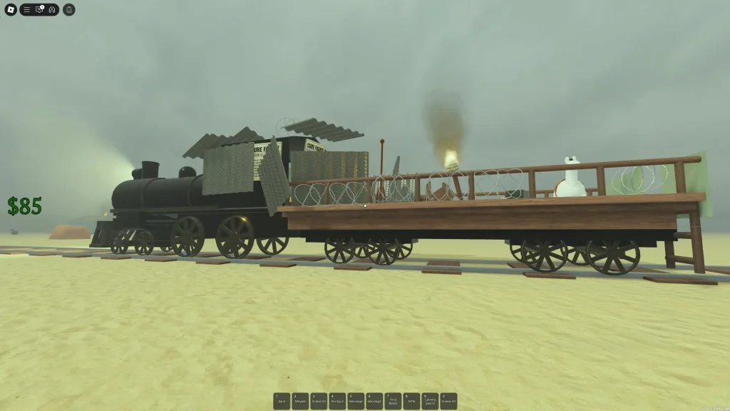 Dead Rails Screenshot of an Armored Train with Barb Wire