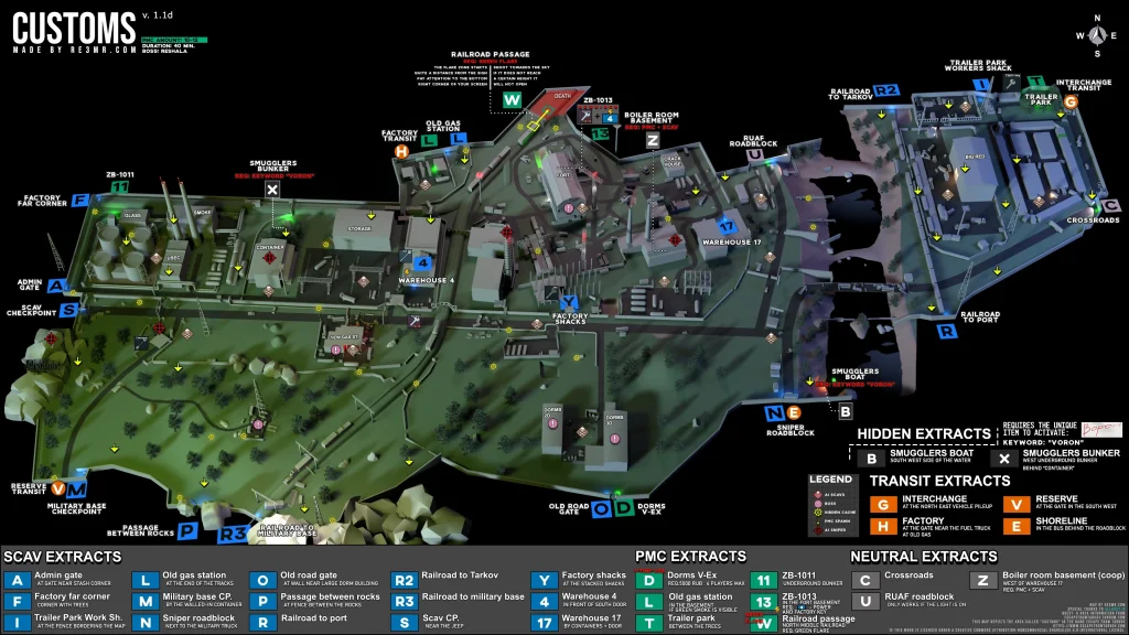 Escape from Tarkov Customs 3D Map With Information